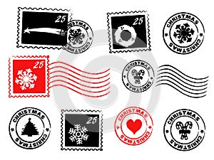 Christmas postage vector set