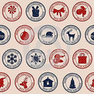 Christmas postal stamp seamless pattern old postage stamps