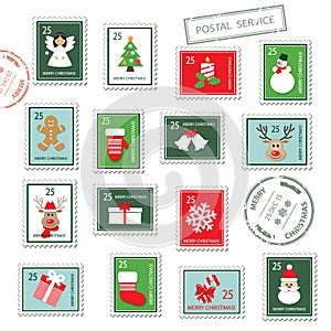 Christmas postal stamps set.