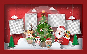 Christmas postcard banner background, Blank photo with Christmas Tree in frame