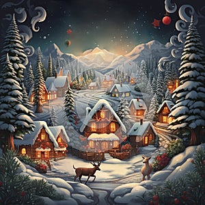 Christmas postcard with beautiful countryside landscape 4