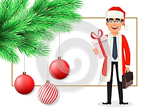 Christmas postcard with man in Santa Claus costume