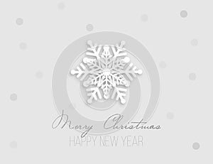 Christmas postcard with paper snowflakes and silver confetti. New year holiday design.