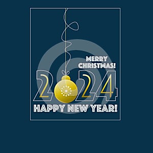 Christmas poster 2024. Happy New Year background. 2024 numbers on blue background.Minimalistic style