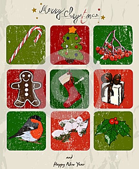 Christmas poster with christmas gingerbread man and ithe christmas elements from new ink style collection.