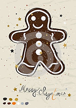Christmas poster with christmas gingerbread man from new ink style collection.