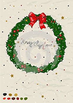 Christmas poster with christmas wreath from new ink style collection.