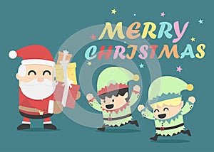 Christmas poster design Christmas card with Santa Claus and Elves