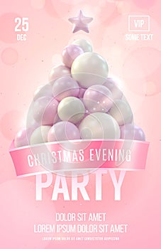 Christmas poster or flyer template with pink christmas tree made in gentle colors