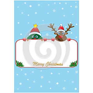 Christmas poster with rudolf and tree