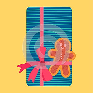 Christmas present from above flat vector illustration