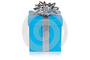 Christmas present birthday gift blue box ribbon isolated on white