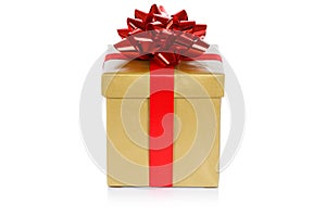 Christmas present birthday gift gold golden box ribbon isolated on white