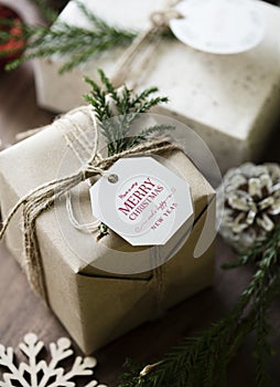 Christmas present boxes close up