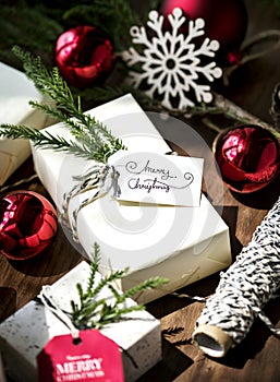 Christmas present boxes close up