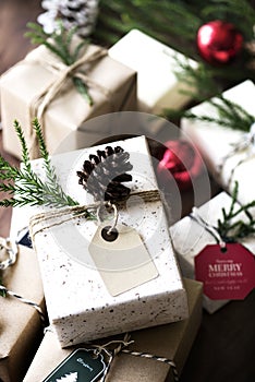 Christmas present boxes close up