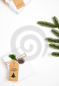 Christmas present gift boxes collection with tag for mock up template design.