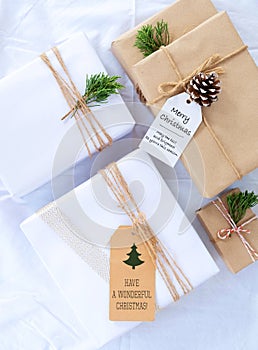 Christmas present gift boxes collection with tag for mock up template design