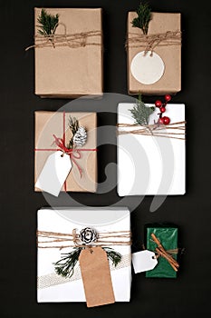 Christmas present gift boxes collection with tag for mock up template design