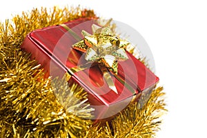Christmas present and tinsel