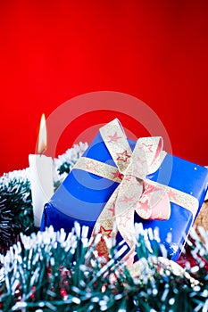 Christmas present and tinsel