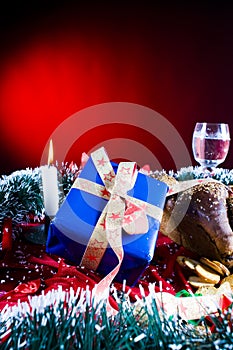 Christmas present and tinsel