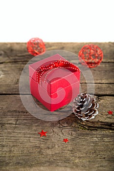 Christmas present on wooden background