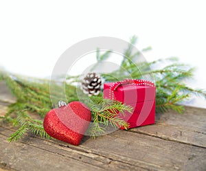 Christmas present on wooden background