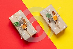 Christmas presents in eco-wrapping with handmade decor