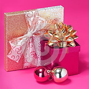 Christmas Presents. Gift Boxes with Gold Bow