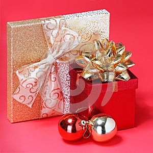 Christmas Presents. Gift Boxes with Gold Bow