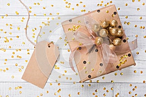 Christmas presents and gift boxes wrapped in kraft paper