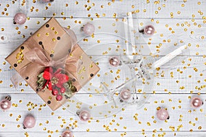Christmas presents and gift boxes wrapped in kraft paper