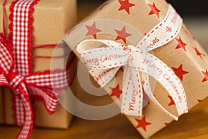 Christmas presents in kraft paper