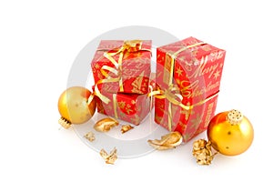 Christmas presents in red with gold