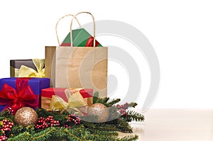 Christmas presents and a shopping bag