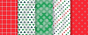 Christmas prints. Seamless patterns. Geometric wrapping paper. Vector illustration