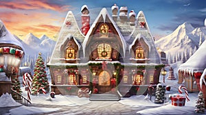 Christmas product display with your products integrated into a joyful North Pole village scene, AI generated photo