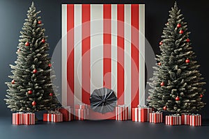 Christmas Product Photography Setup with Striped Background photo