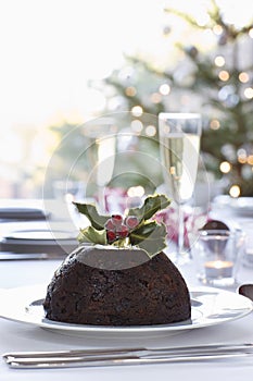 Christmas Pudding On Dining Table