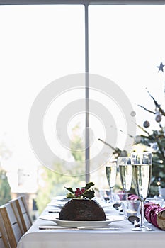 Christmas Pudding On Dining Table