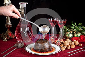 Christmas pudding flambe