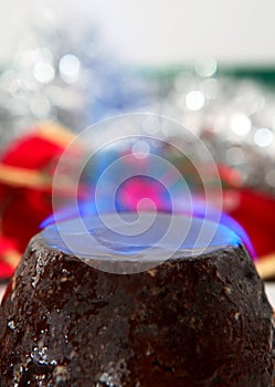 Christmas pudding with flame