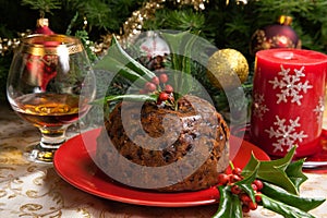 Christmas Pudding with Holly Twigs photo