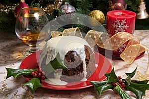 Christmas Pudding With White Sauce