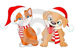 Christmas Puppy and Kitten