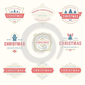 Christmas quotes labels and badges vector design elements set