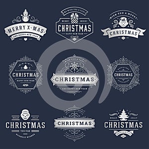 Christmas quotes labels and badges vector design elements set.