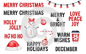Christmas quotes and text messages decorated with cosy winter symbols.