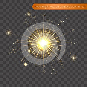 Christmas realistic bengal light effect. Isolated sparkler light vector design elements. Transparent template of glowing